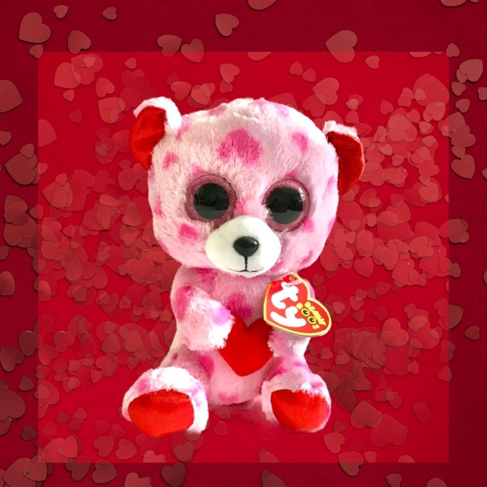 TY Retired Sweetikins Pink Bear w/Hearts 6” Beanie Boos w/Hang & Tush Tags